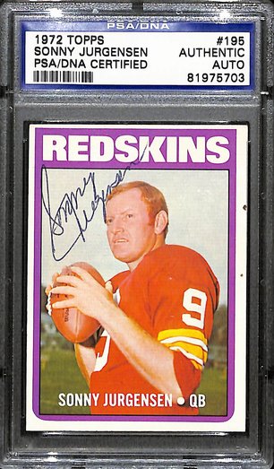 Sonny Jurgensen HOF Signed/Auto 1972 Topps Football Card #195 PSA/DNA 1878378