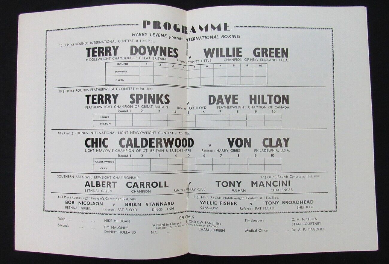 1961 Terry Downes vs. Willie Green Boxing Program @ Wembley Stad. 150652