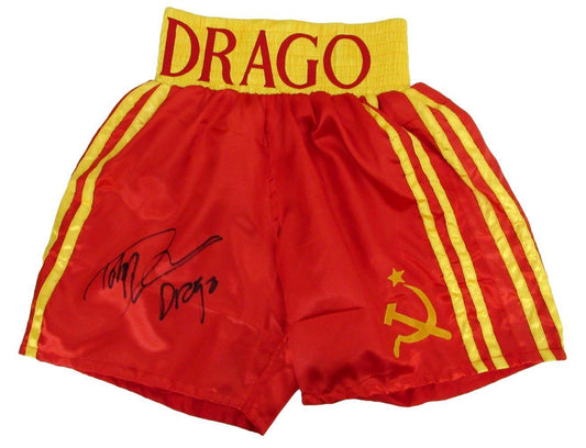 Dolph Lundgren Autographed Ivan Drago Rocky IV Insc Boxing Trunks PSA/DNA 179997