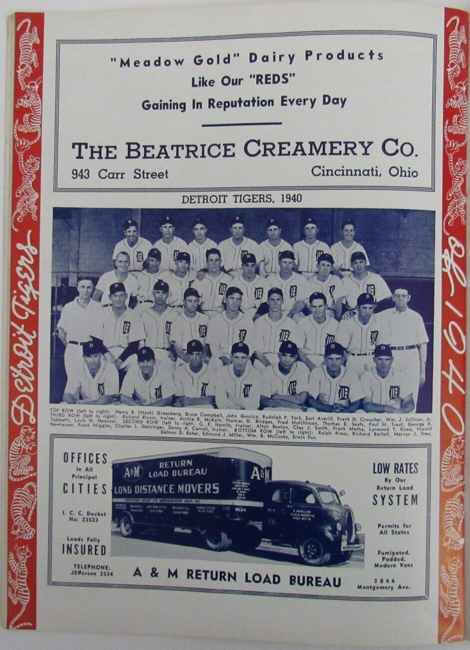 1940 World Series Program Cincinnati Reds vs. Detroit Tigers 156080