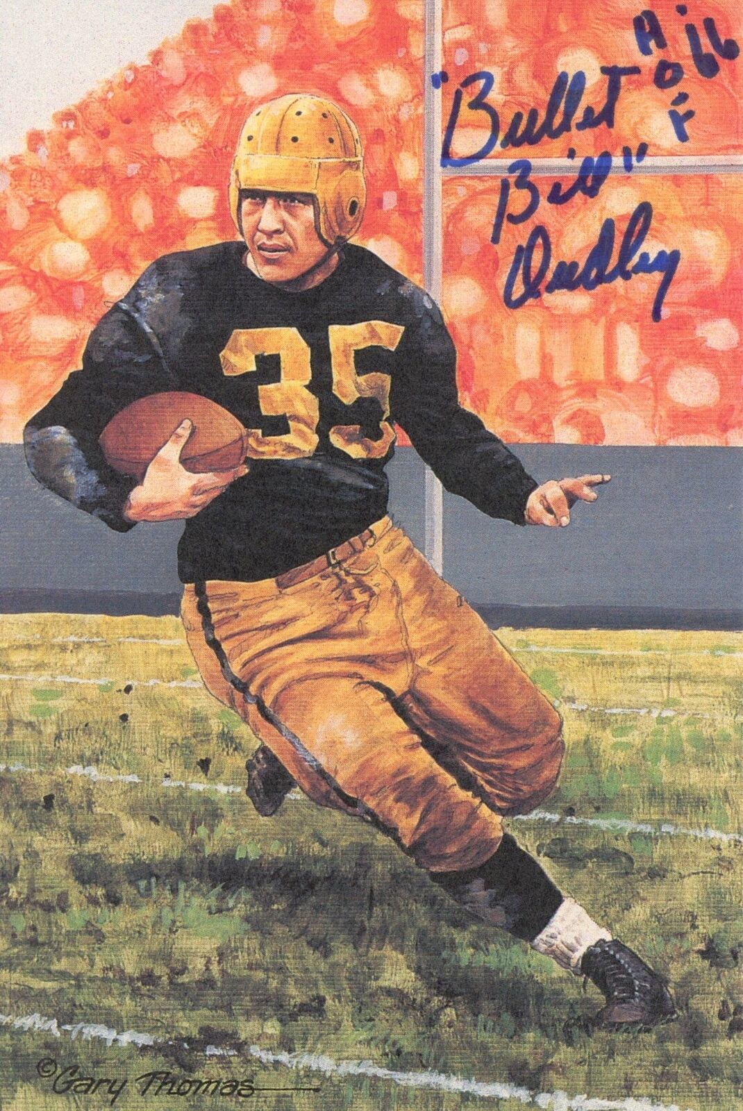 Bill Dudley HOF Autographed/Inscr Goal Line Art GLAC Postcard Redskins JSA
