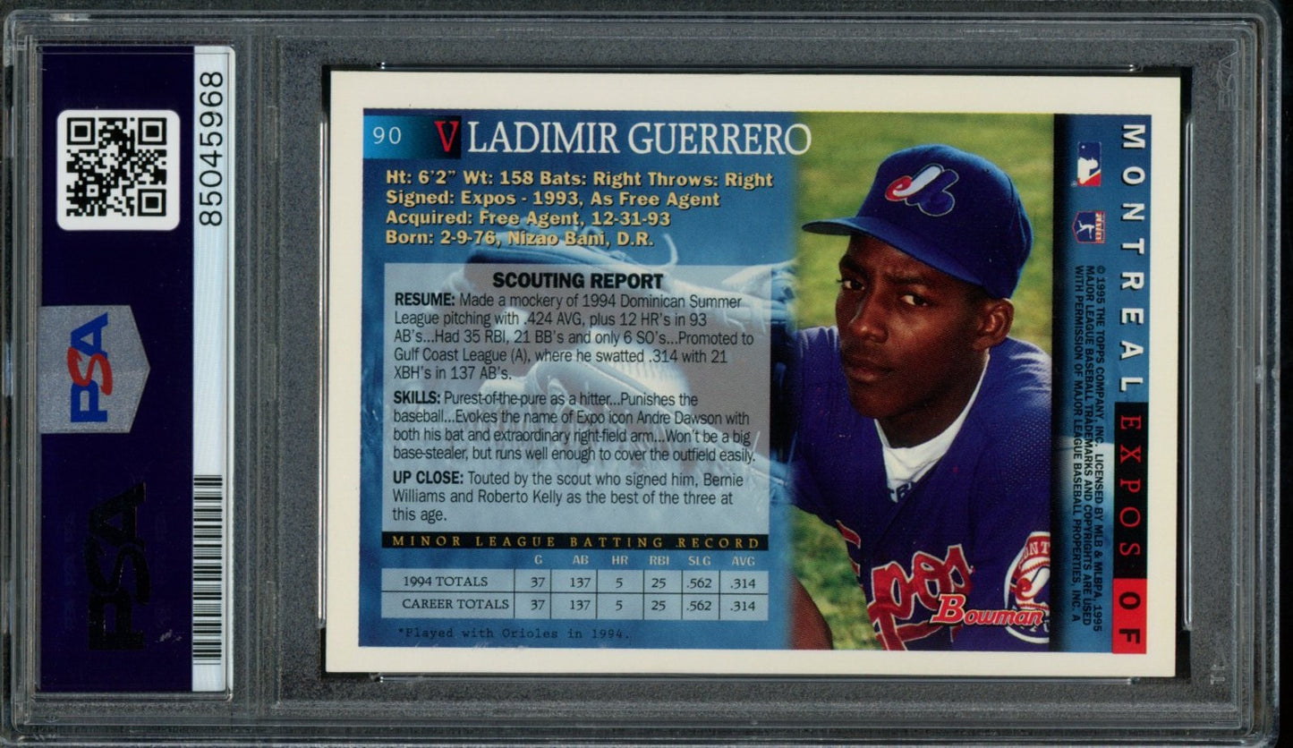 Vladimir Guerrero Montreal Expos Autographed 1995 Bowman ROOKIE Card #90 PSA/DNA