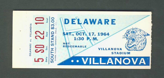 Delaware vs Villanova Ticket Stub 10-17-1964 142220