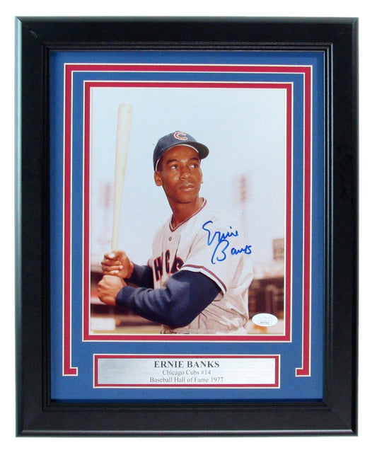 Ernie Banks HOF Signed/Autographed 8x10 Photo Chicago Cubs Framed JSA 190849