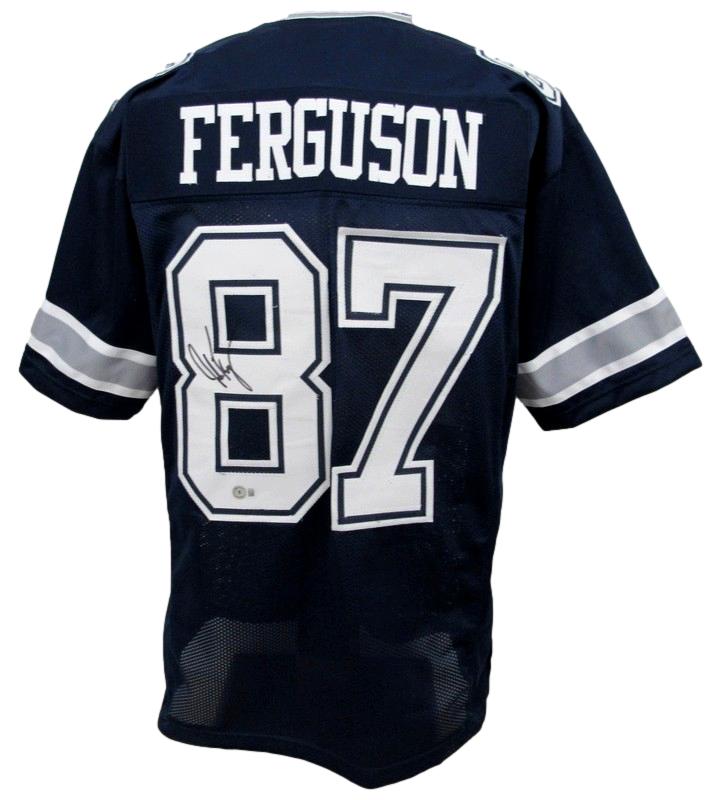 Jake Ferguson Signed Blue Custom Football Jersey Dallas Cowboys Beckett 186305