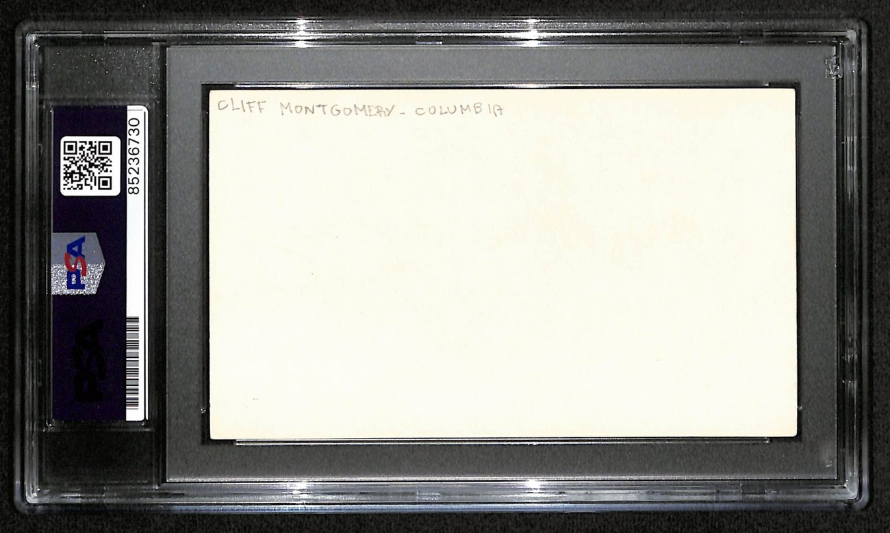 Cliff Montgomery CFB HOF Signed 3x5 Index Card Columbia PSA/DNA 189031