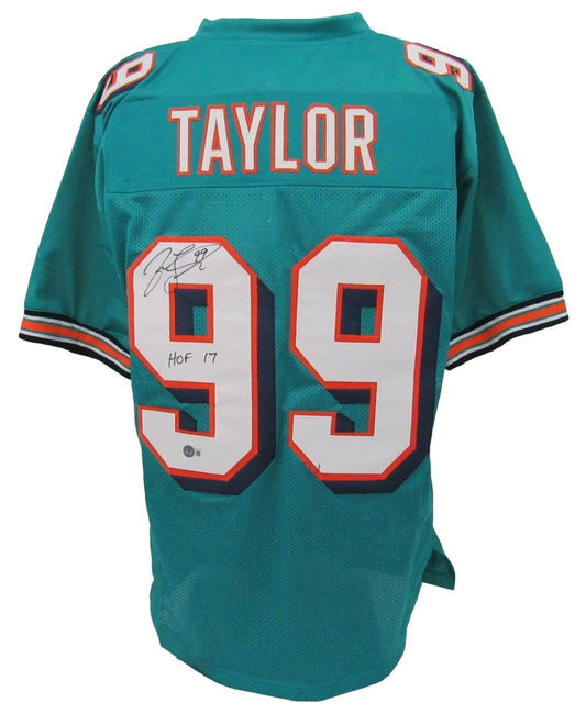 Jason Taylor Signed/Inscribed Dolphins Aqua Custom Jersey Beckett 159711