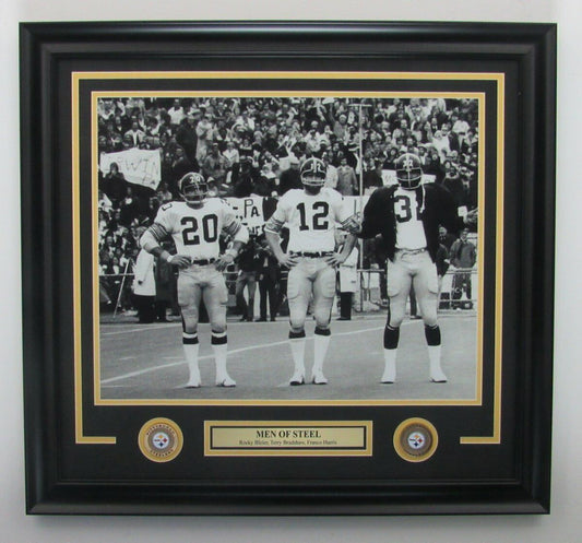 Steelers Men of Steel w/T Bradshaw, Bleier, Harris Unsigned 16x20 Photo Framed