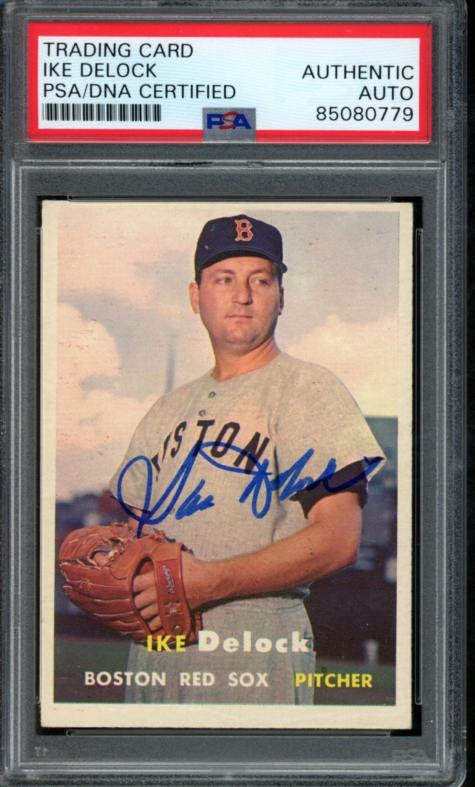 Ike Delock Signed 1957 Topps Card #63 Boston Red Sox PSA/DNA 184176