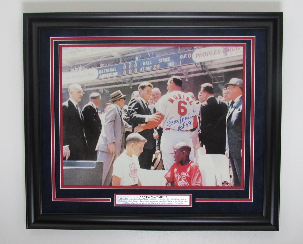 Stan Musial Autographed 16x20 Photo with JFK from 1962 All Star Game Framed