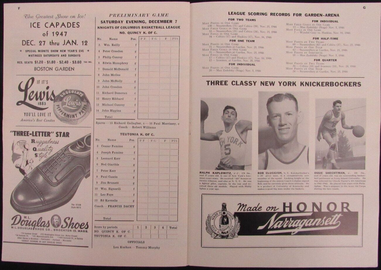 Vintage 1946 Boston Celtics vs. New York Knickerbockers Game Program 176881