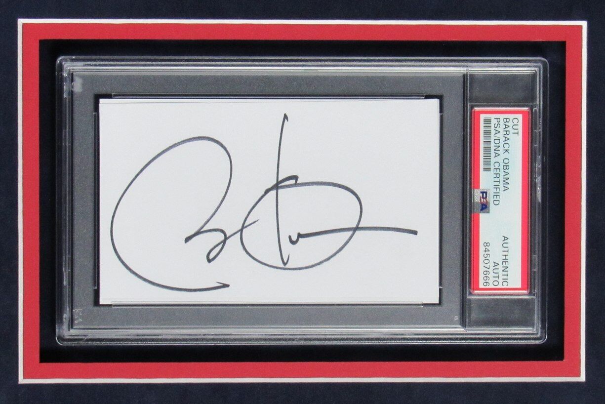 Barack Obama Signed 3x5 Index Card/Cut with 8x10 Photo Framed PSA/DNA 166042