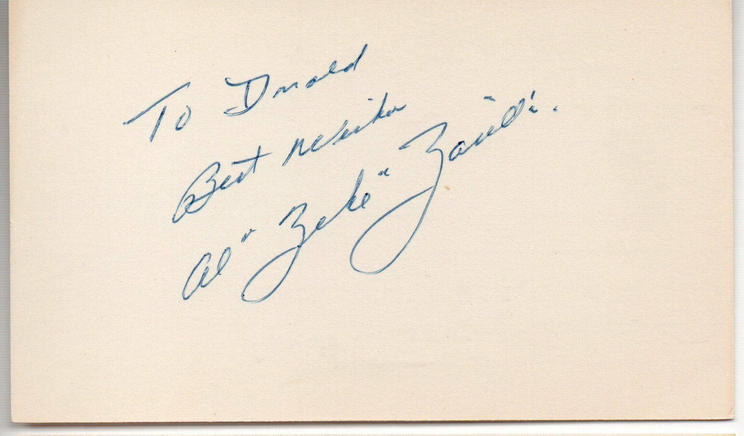 Allen "Zeke"Zarilla d.1996 St. Louis Browns/Red Sox Signed 3x5 Index Card 145392