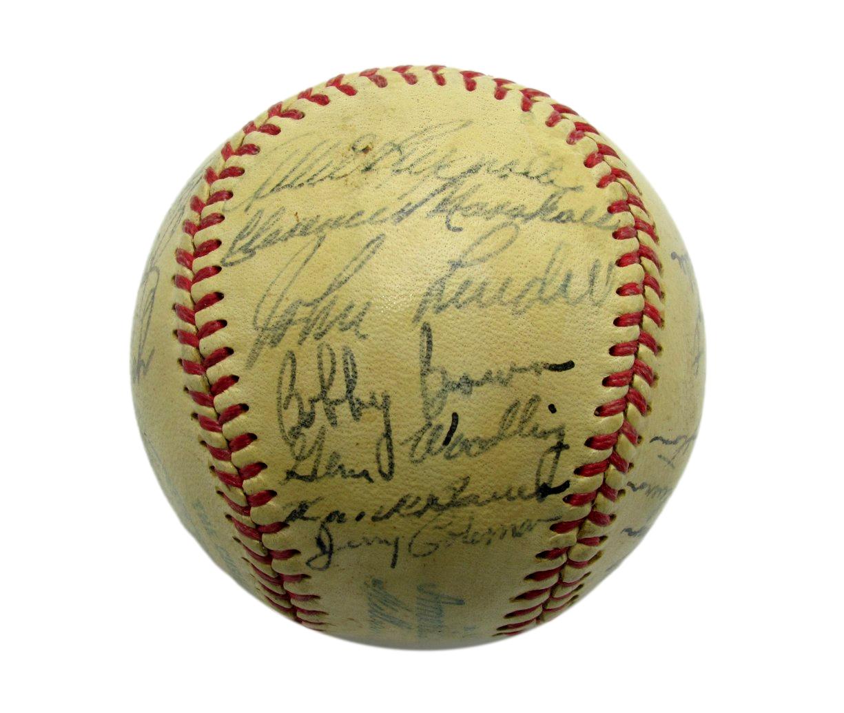 1949 Yankees OAL Team Signed Baseball (24) WS Champ HOFer Berra/Mize/Rizzuto JSA