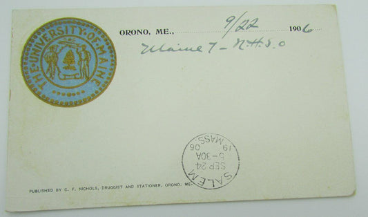 Vintage Postcard postmarked 1906 with University of Maine seal 140053