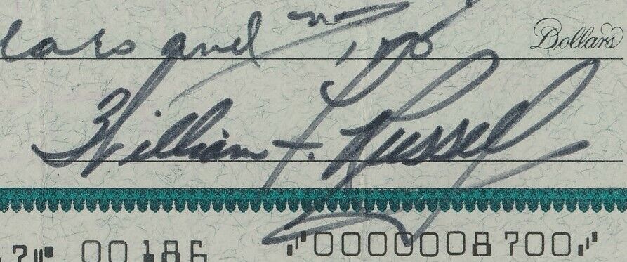 Bill Russell HOF Autographed/Signed 1974 Bank Check Boston Celtics PSA/DNA