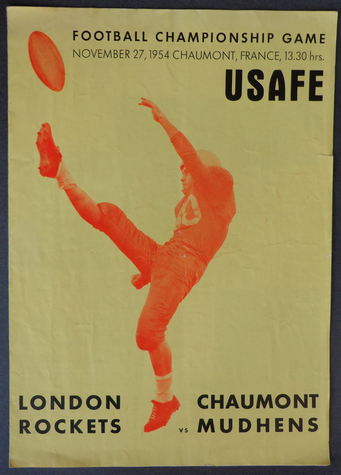 Nov. 27, 1954 London Rockets vs. Chaumont Mudhens Football Game Program 190069