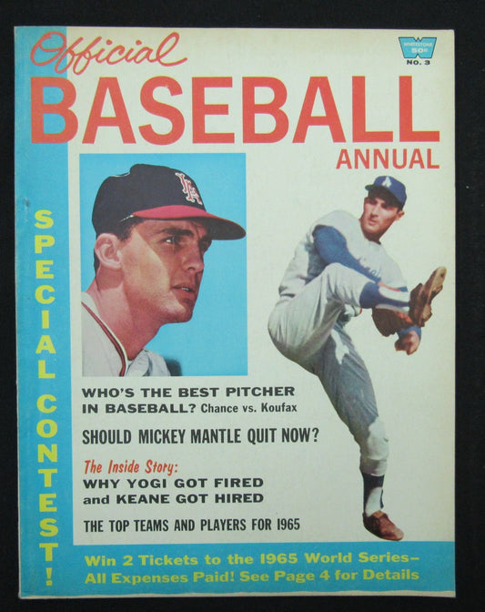 1965 Official Baseball Annual Magazine Sandy Koufax/Dean Chance Cover 185575