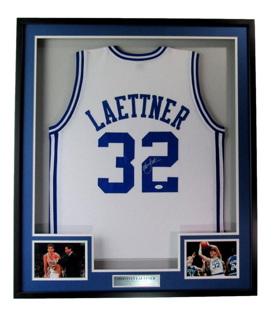 Christian Laettner Signed/Auto Duke Basketball Jersey Framed JSA 189453