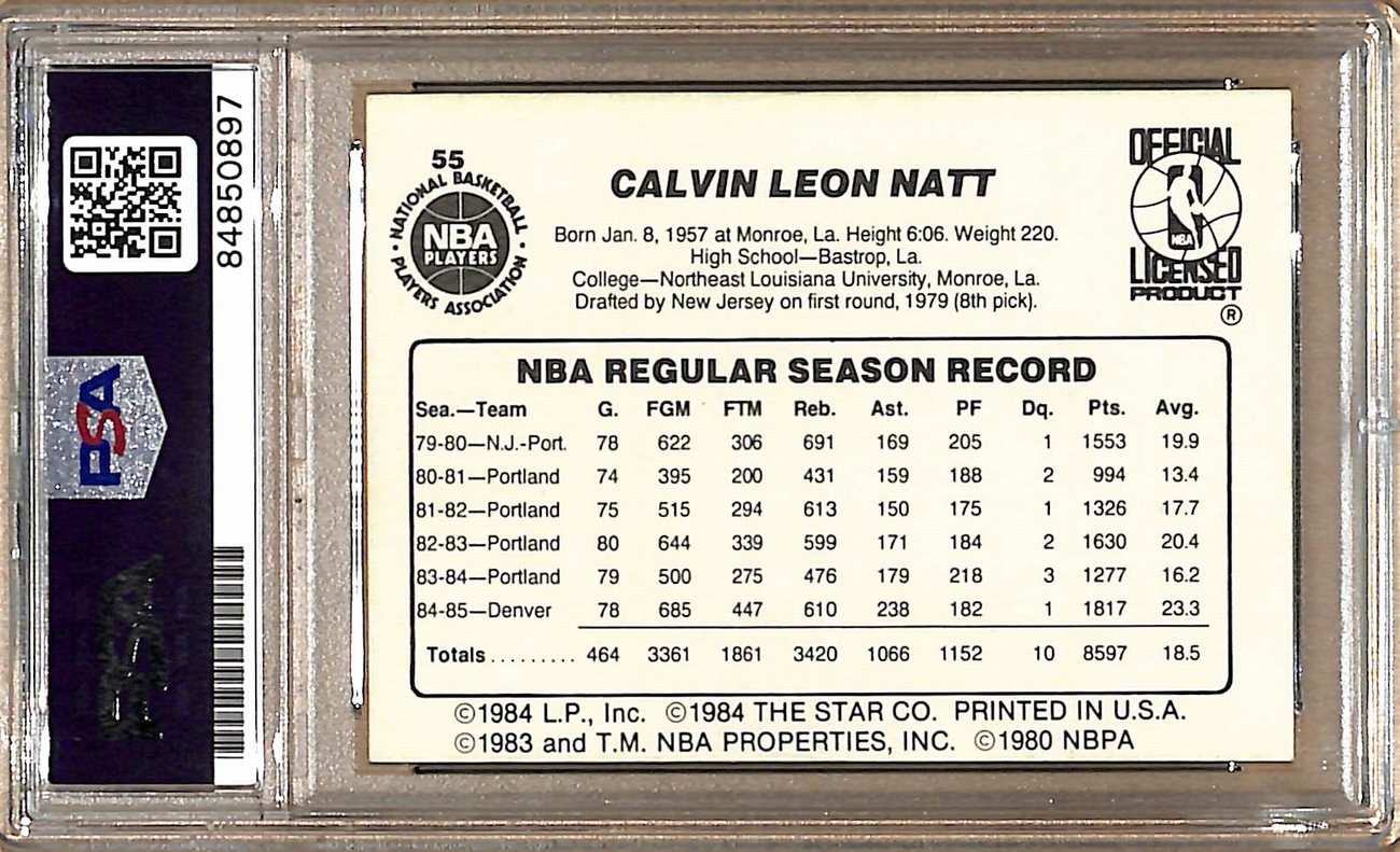 1985-1986 Star Calvin Natt #55 Card Signed Denver Nuggets PSA/DNA 179105