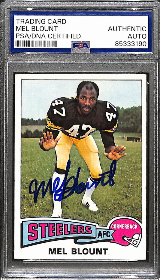 Mel Blount HOF Signed/Auto 1975 Topps Card #412 Steelers Rookie PSA 187984