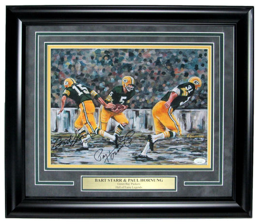 Bart Starr/Paul Hornung HOF Packers Signed 11x14 Lithograph Framed JSA 158844