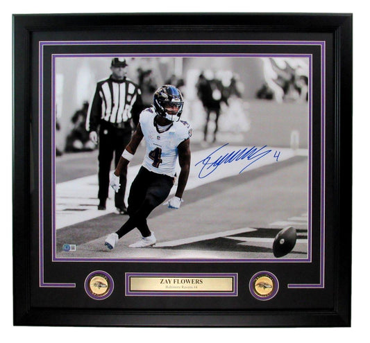 Zay Flowers Signed 16x20 Photo Baltimore Ravens Framed Beckett 186172