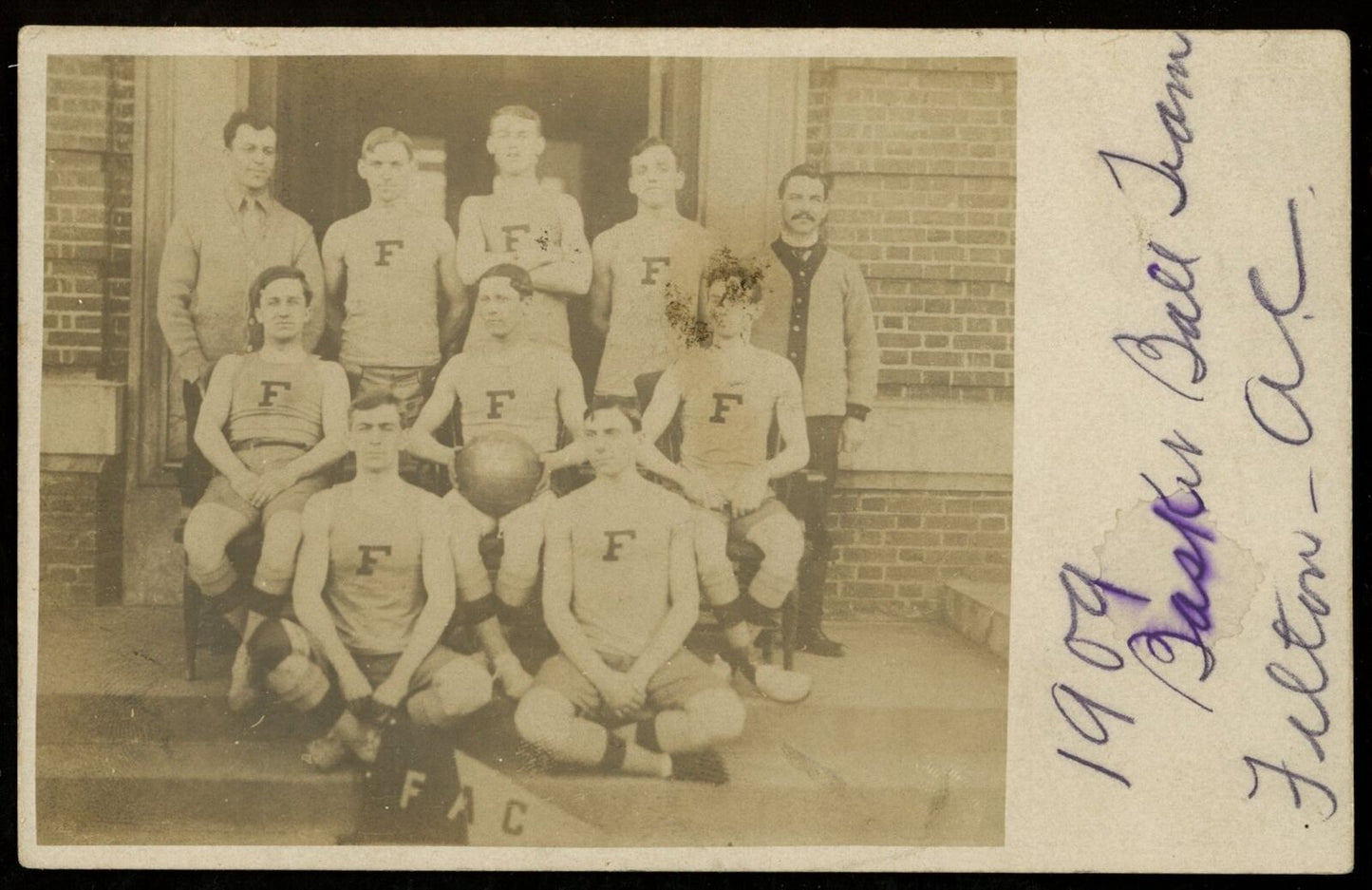 Vintage 1909 Basketball Team Felton AC B/W Photo Post Card