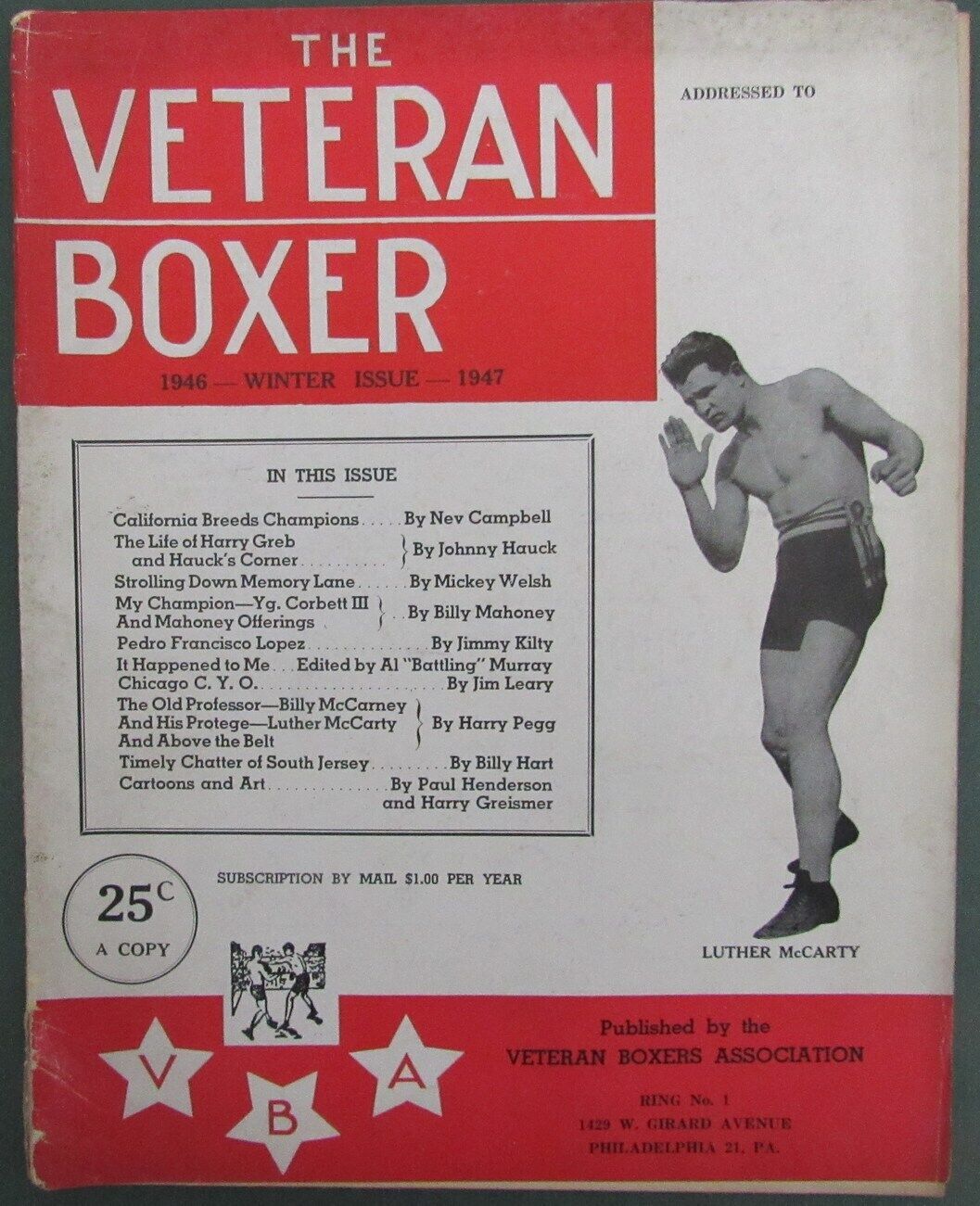 Winter 1947 Vintage The Veteran Boxer Magazine Luther McCarty 167722