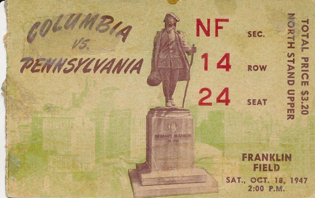 1947 Columbia vs. Univ of Pennsylvania College Football Game Ticket Stub 144059