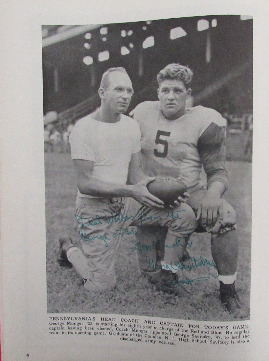 George Savitsky Signed/Inscr Game Program 10/29/45 Brown vs. Pennsylvania 192979