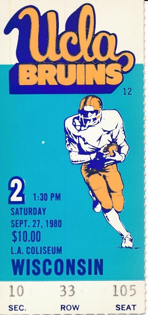 1980 UCLA Bruins vs. University of Wisconsin Football Game Ticket Stub 148651