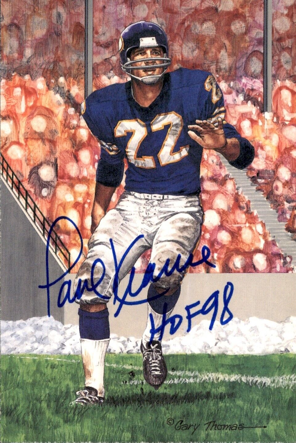 Paul Krause HOF Autographed/Inscribed Goal Line Art GLAC Postcard Vikings JSA