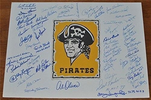 Pirates Hall of Famers & Stars Autographed/Signed Logo Poster 60+ Sigs JSA 56394