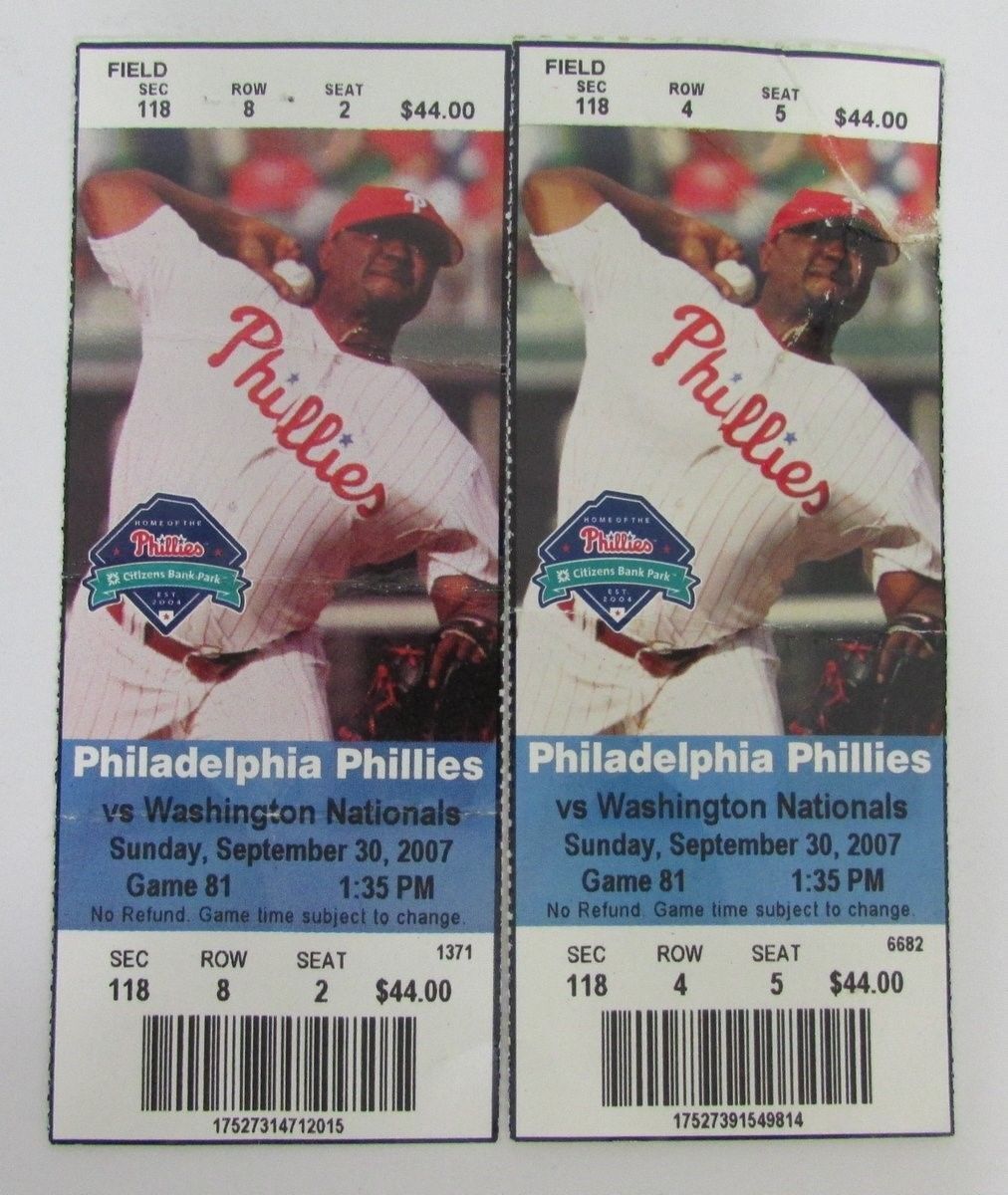 Pair of 2007 Philadelphia Phillies NL East Clinching Game Tickets 9-30 128026