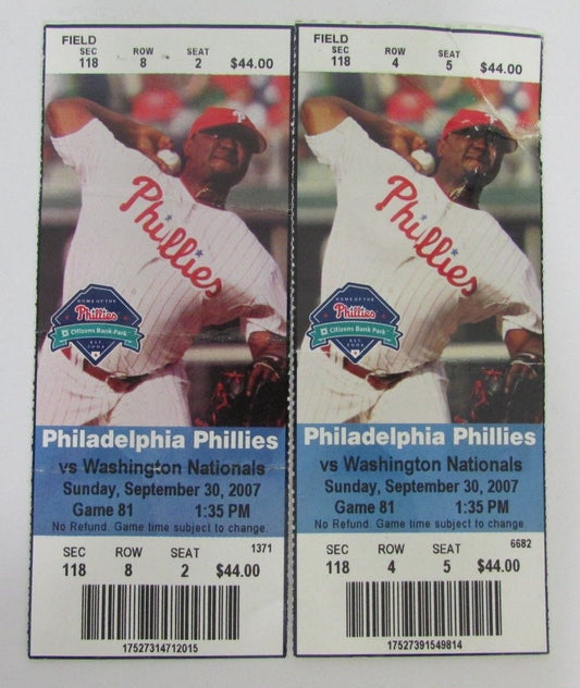 Pair of 2007 Philadelphia Phillies NL East Clinching Game Tickets 9-30 128026