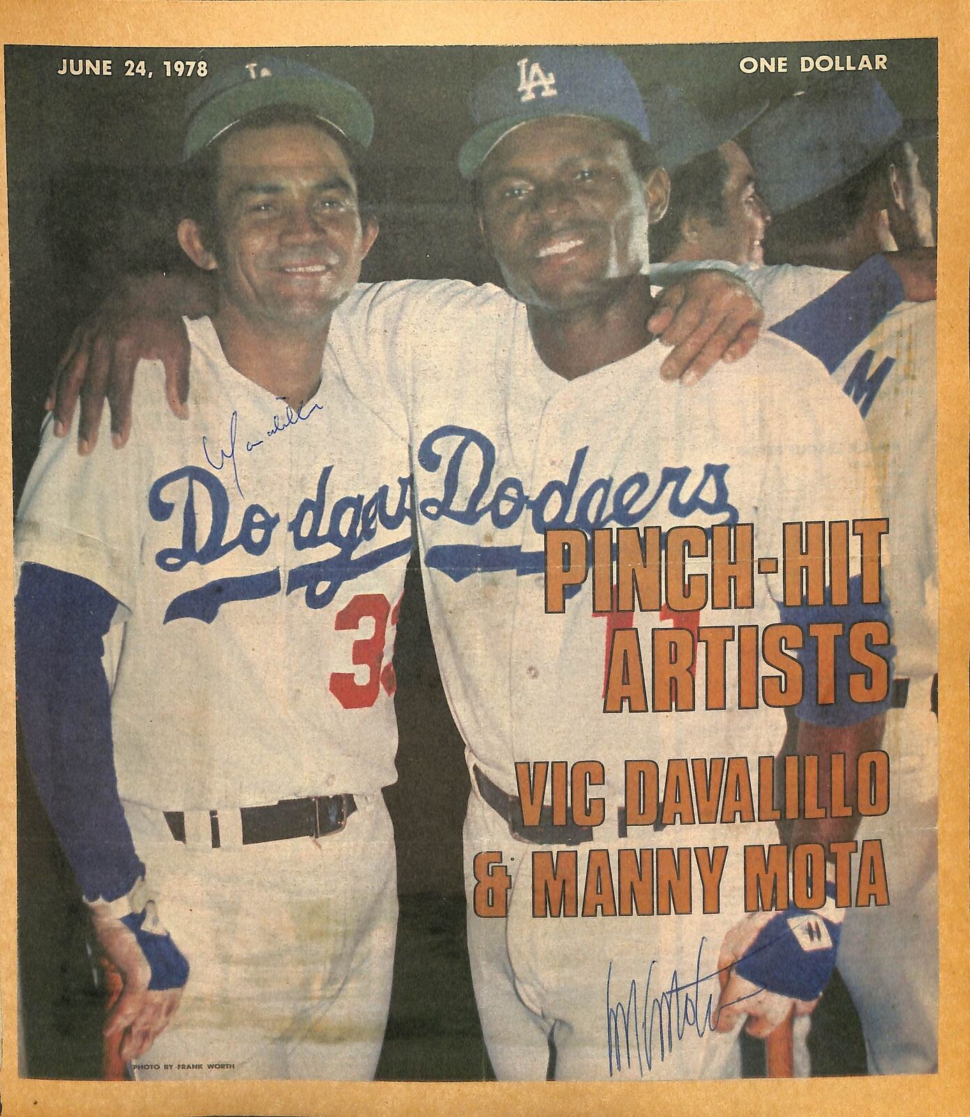 Vic Davalillo/Manny Mota Dodgers Signed 10x12 Sporting News Cover 180770