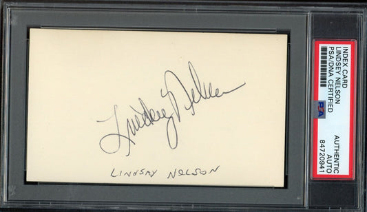 Lindsey Nelson Autographed 3x5 Index Card Sports Casting Legend PSA/DNA