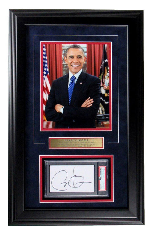 Barack Obama Signed 3x5 Index Card/Cut with 8x10 Photo Framed PSA/DNA 166042