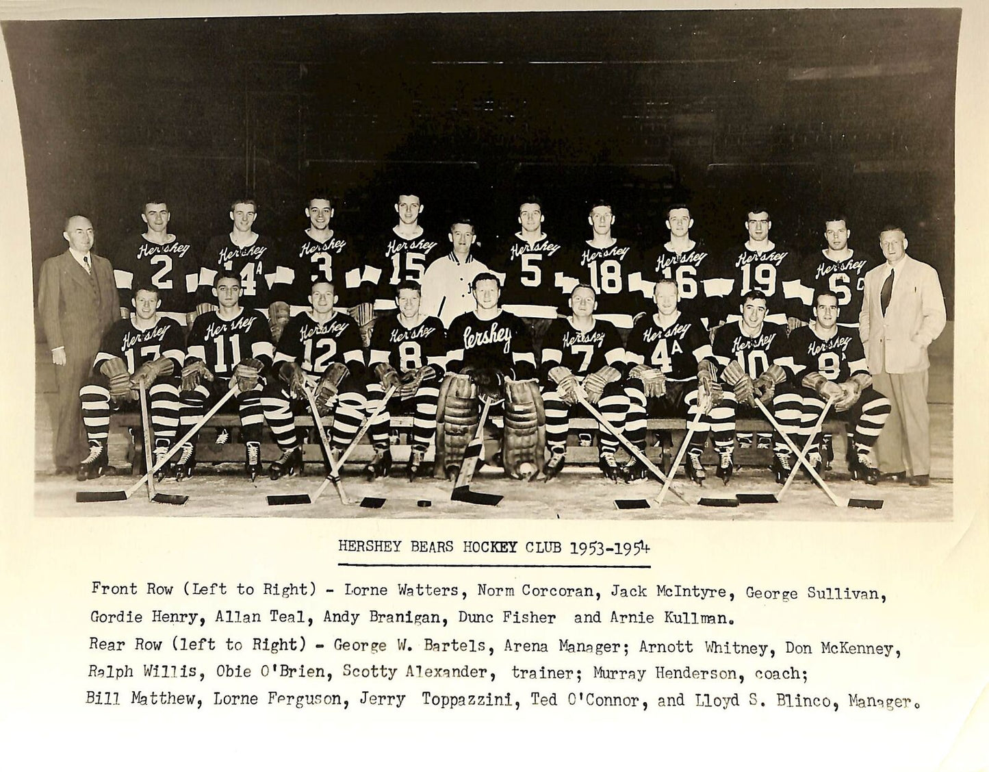 1951-52 Vintage Hershey Bears AHL Team Issued Glossy 8x10 Team Photo 180743