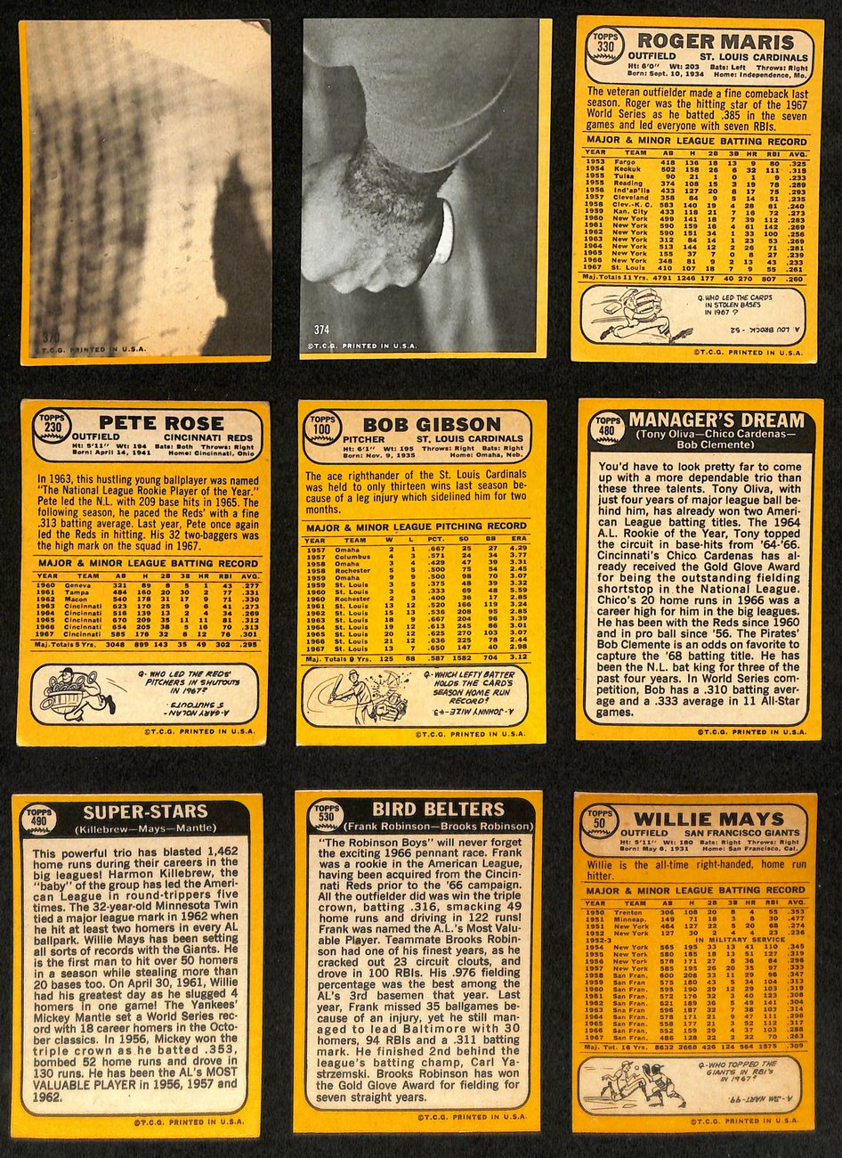 1968 Topps Baseball Card Complete Set (1-598) Bench Ryan Mantle Mays 191958