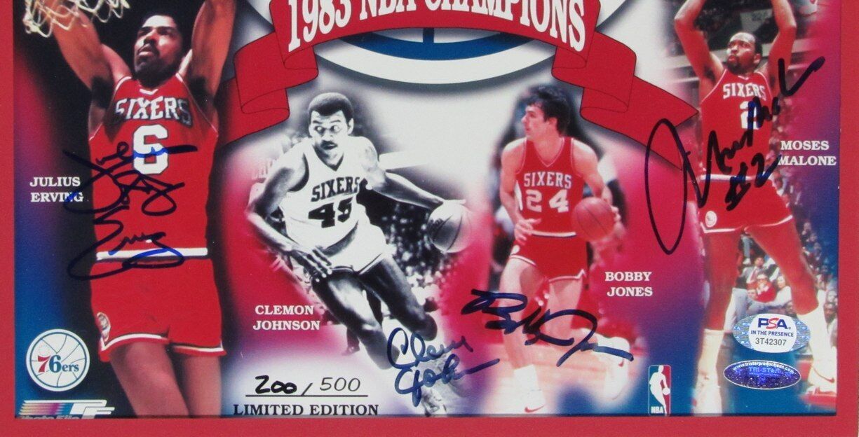 76ers 1983 NBA Champions Team Signed/Auto 11x14 Photo Framed PSA/DNA 166795