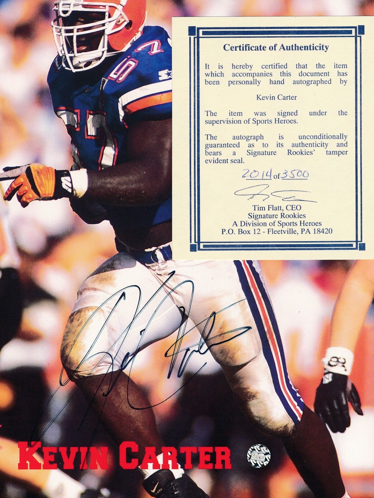 Kevin Carter Autographed Signature Rookies 2014 of 3500 8x10 Photo Florida