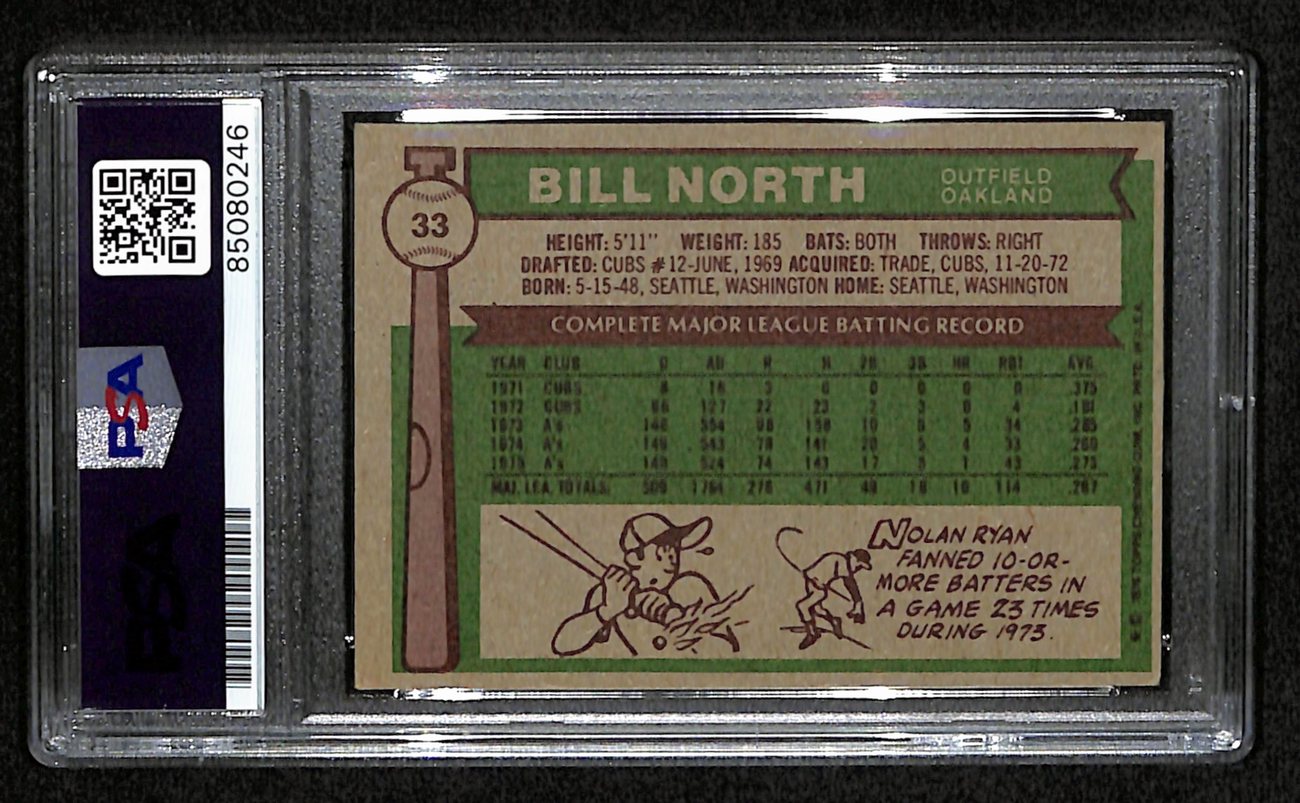 Bill North Signed 1976 Topps Card #33 Oakland A's PSA/DNA 184400