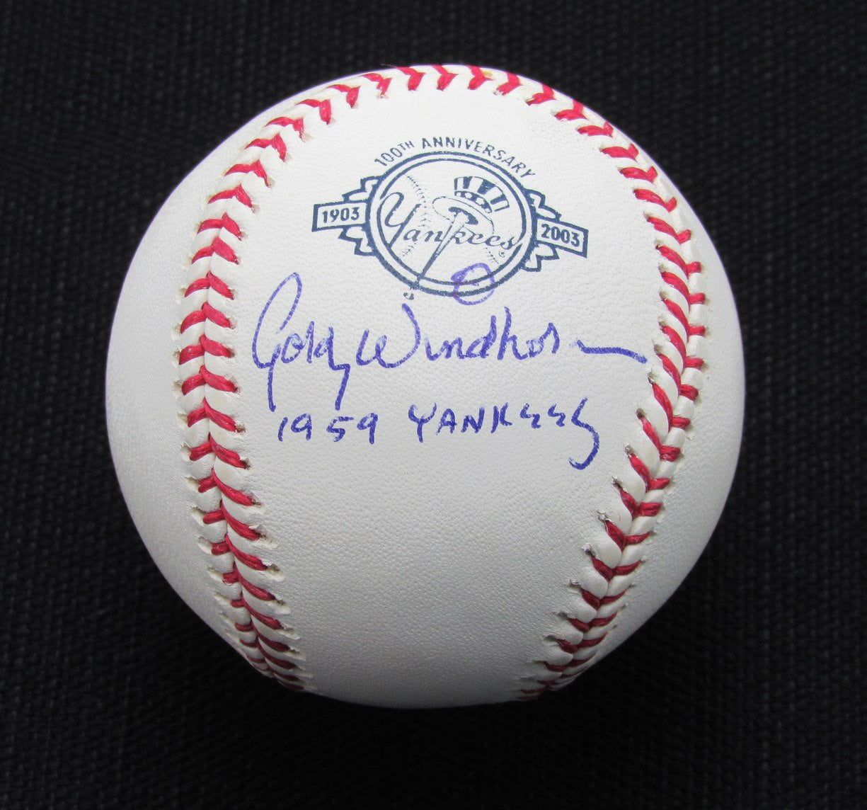 Gordie Windhorn Signed/Auto Yankees 100th OML Baseball JSA Inscr  186792