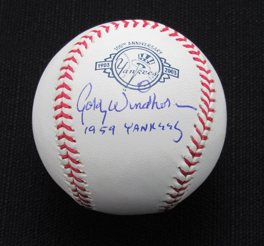 Gordie Windhorn Signed/Auto Yankees 100th OML Baseball JSA Inscr  186792