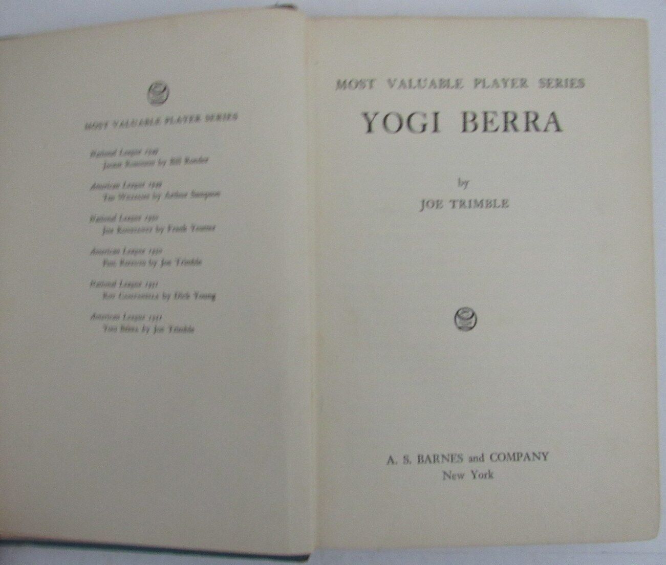 Vintage "Yogi Berra" by Joe Trimble 1952 1st Edition Book 179385