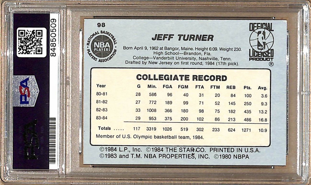 1984-85 Star Company #98 Jeff Turner Nets Signed/Auto Card PSA/DNA 178843