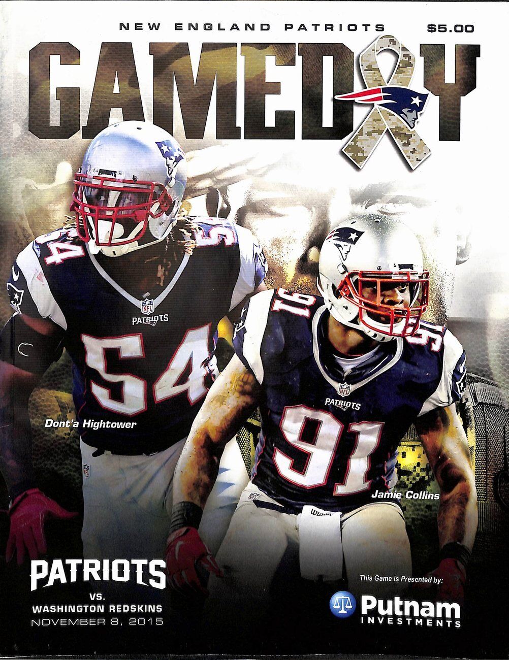 2015 11/8 Patriots vs. Redskins Football NFL Game Program Tom Brady 179032