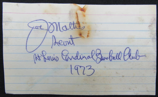 Joe Mathes 1912 Phila A's 1916 Boston Braves Signed 3x5 Index Card